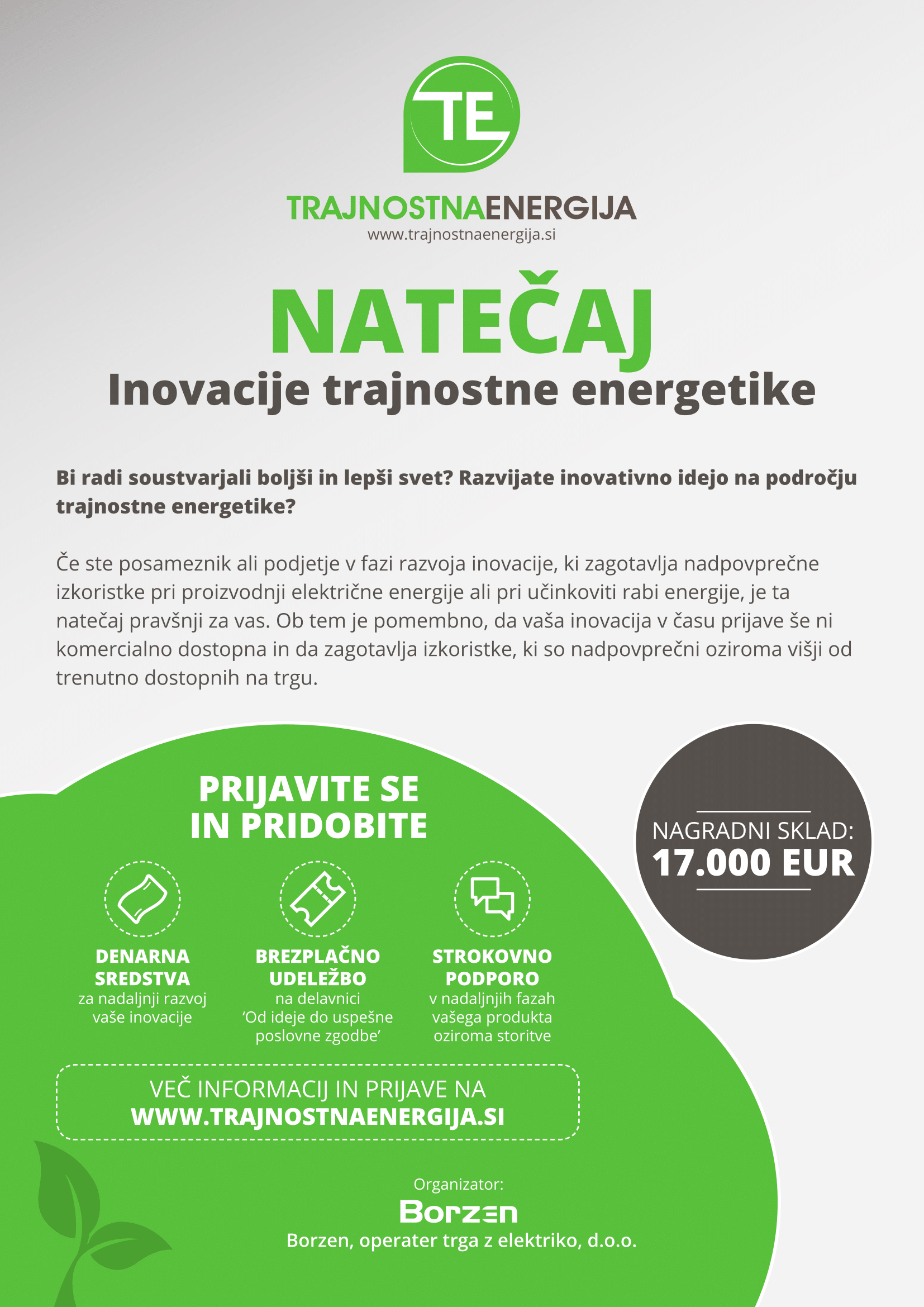 Inovatorji pozor: natečaj za inovacije s področja trajnostne energetike!