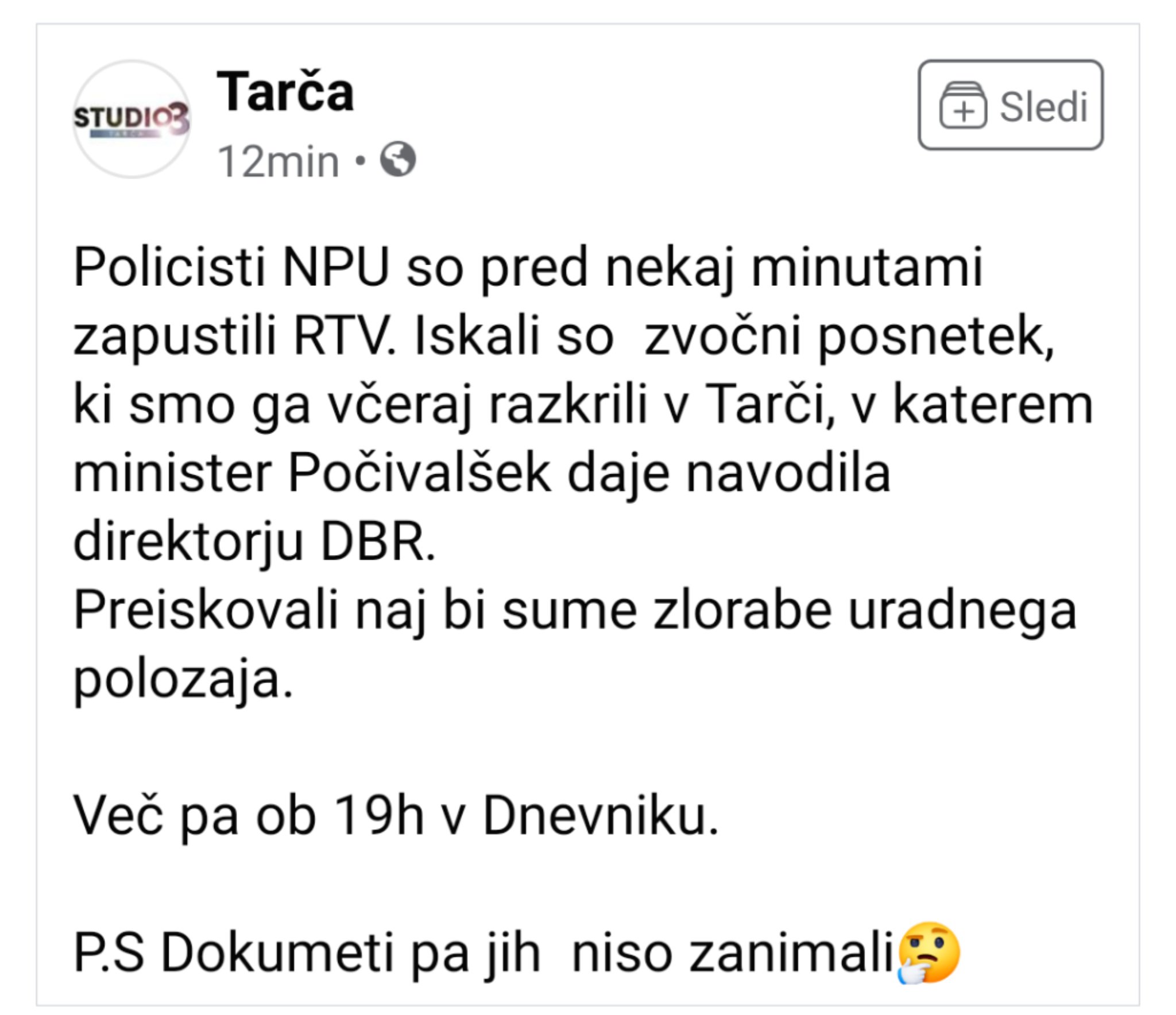 Saj ni res, pa je! Policija zaradi Tarče na RTV SLO iskala posnetek telefonskega pogovora med ministrom Počivalškom in nekdanjim direktorjem blagovnih rezerv Zakrajškom