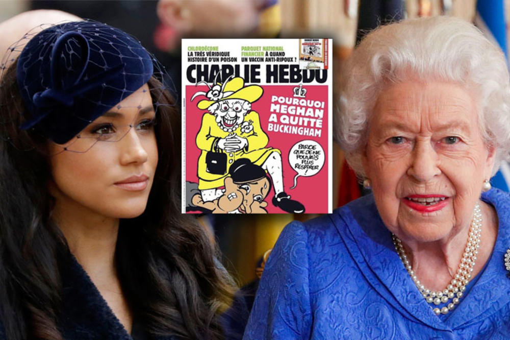 Charlie Ebdo udaril po britanski kraljici – Predstavil Megan Markle kot umorjenega Georgea Floyda